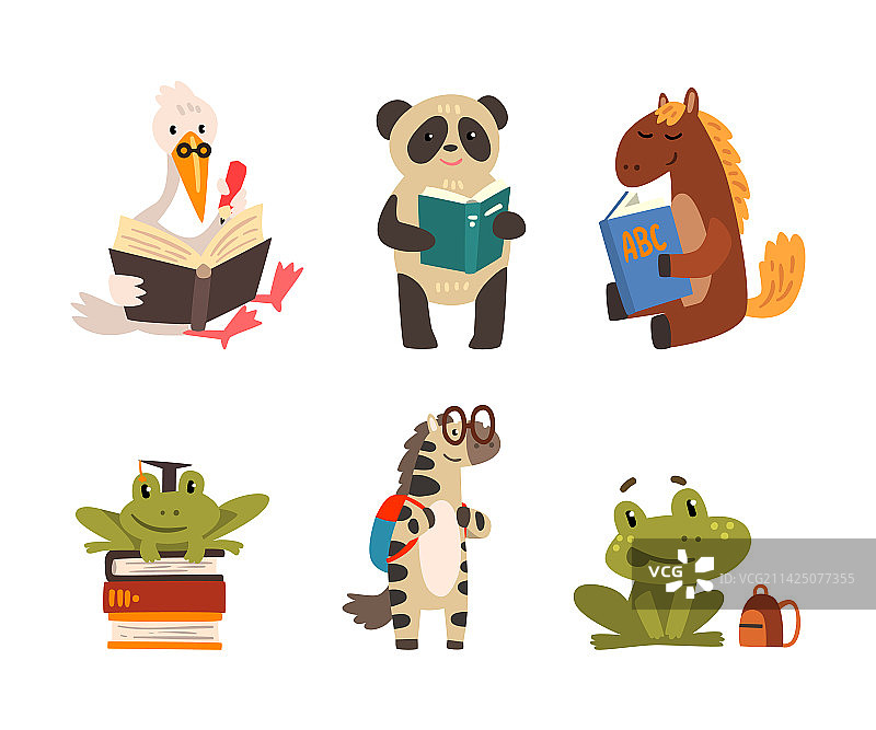 带背包和书本的动物角色图片素材