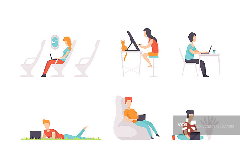 自由职业者远程办公人物素材图片素材