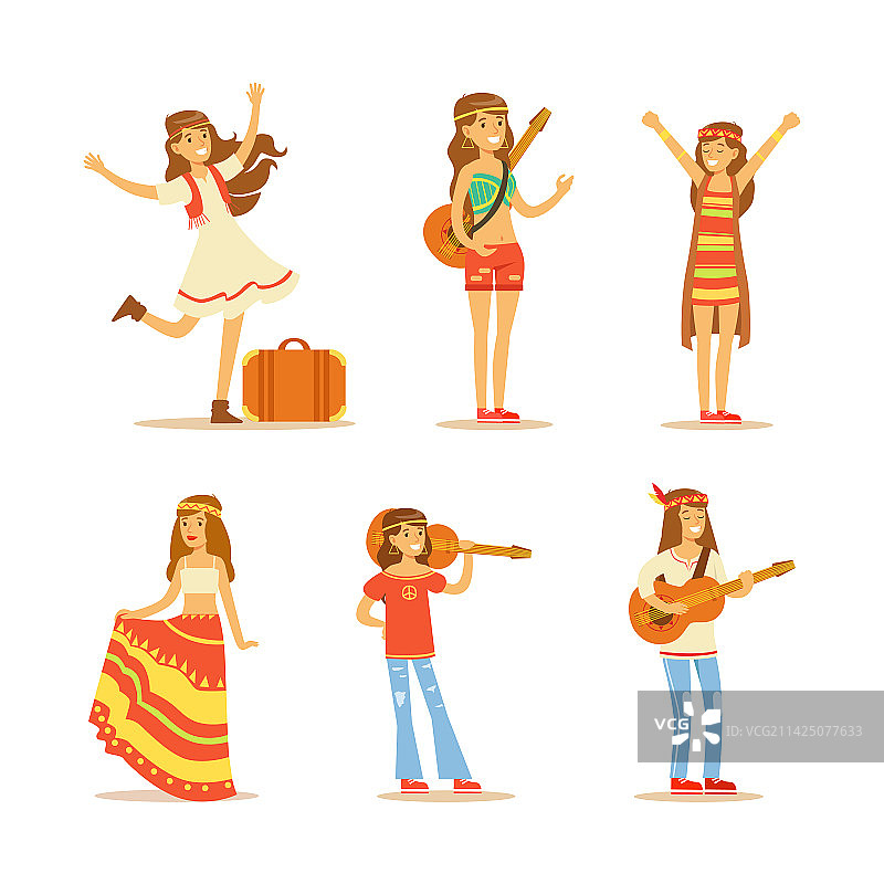 快乐女人穿着嬉皮亚文化服装图片素材