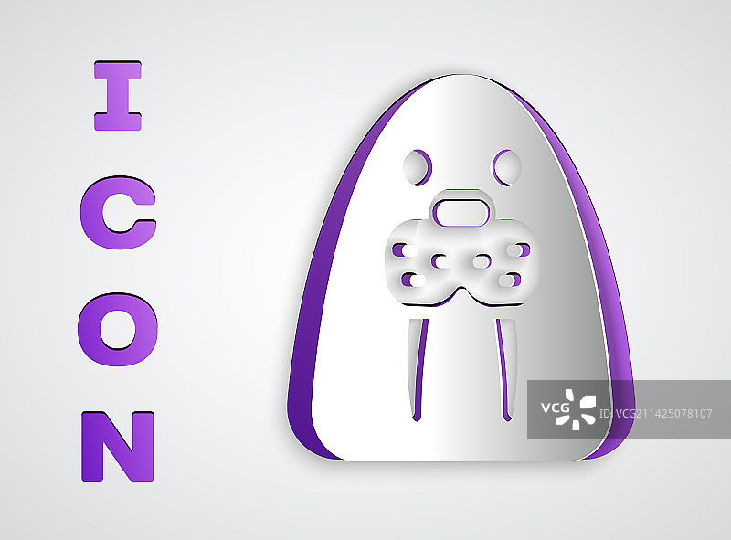 灰色背景上的剪纸风海象动物图标图片素材