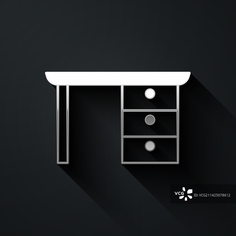 黑色背景上的银色办公桌图标图片素材