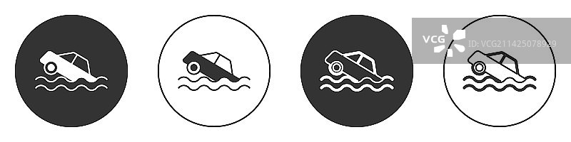 白色背景上孤立的黑色洪水汽车图标图片素材