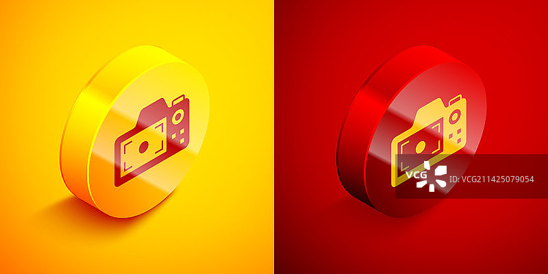 2.5D照相机图标，橙色背景图片素材