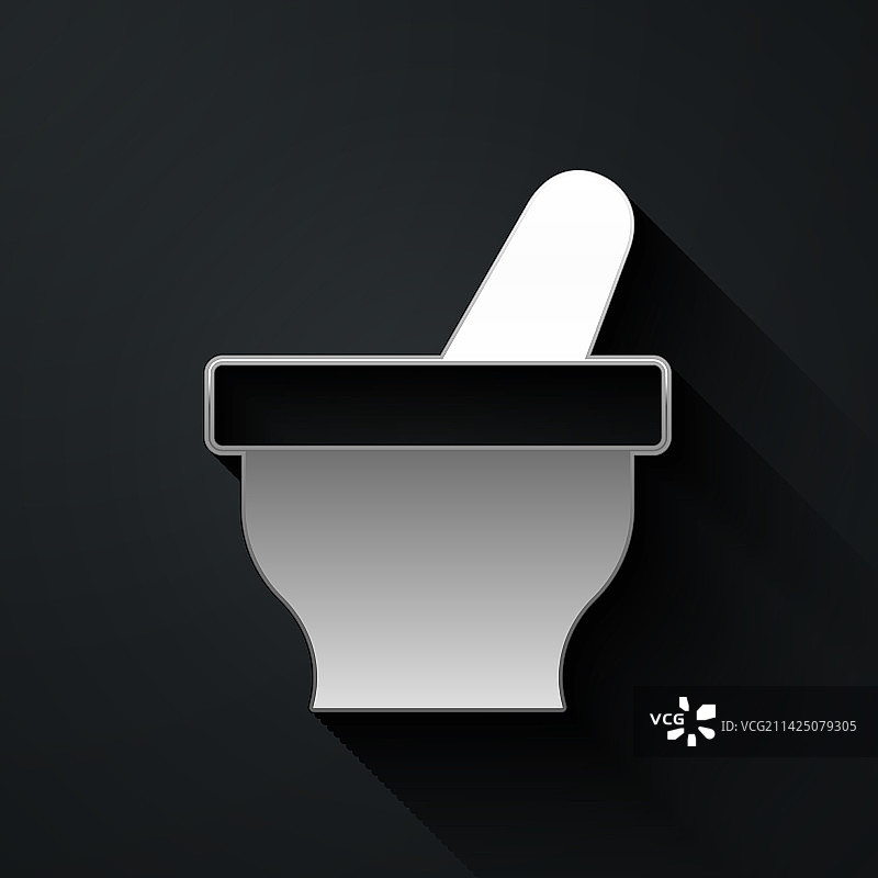 黑色背景上的银色研钵和研杵图标图片素材