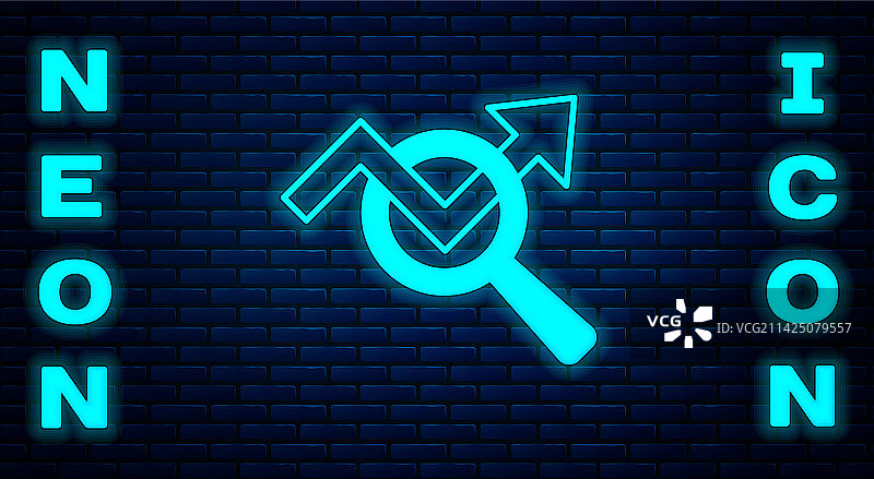 发光霓虹灯放大镜和数据分析图片素材