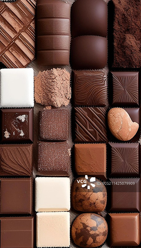 桌子上各式巧克力的正上方图片素材