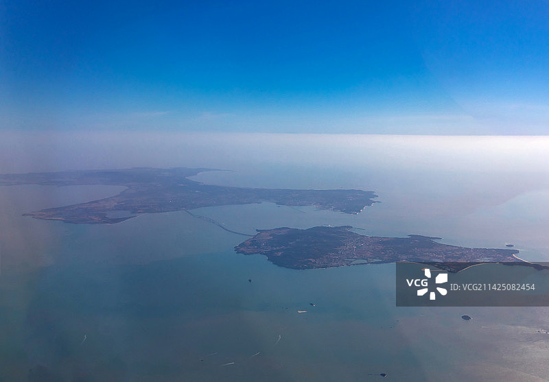 空中鸟瞰大小金门岛海岛图片素材