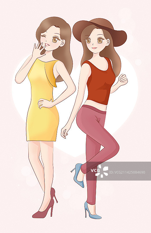 两个时尚闺蜜一起庆祝女神节图片素材