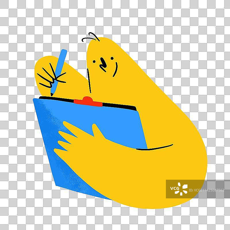 原创插画人物小黄人爱学习png元素图片素材