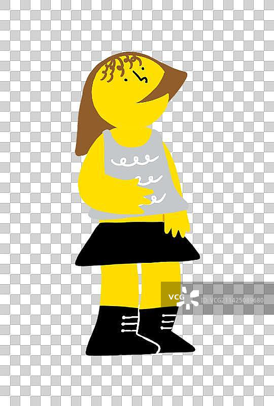 原创插画人物小黄人穿搭女生png元素图片素材