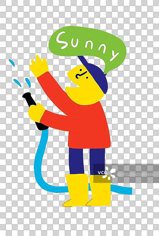 原创插画人物小黄人浇花png素材图片素材