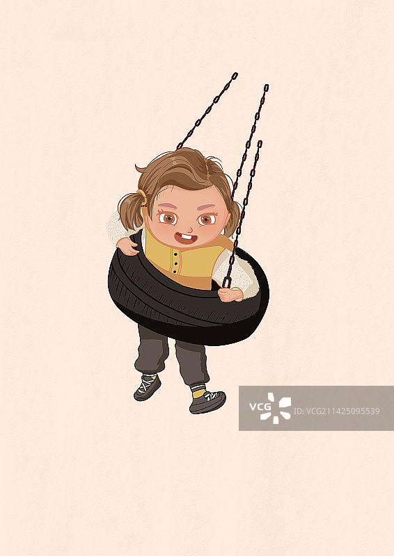 玩轮胎秋千的女孩图片素材