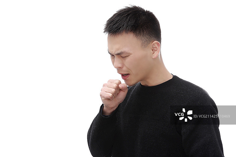 站在白色背景下咳嗽的男人图片素材