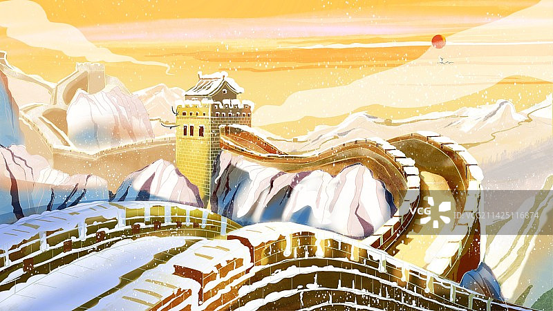 北京万里长城冬天雪景图片素材