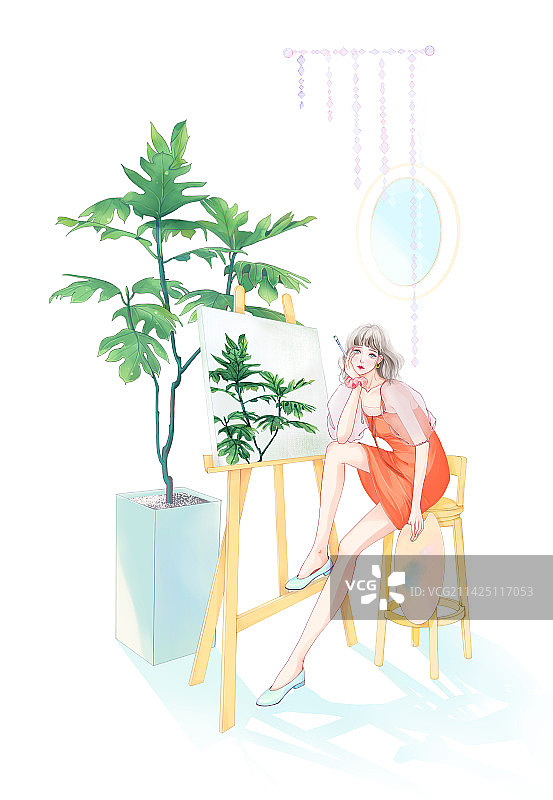 画画儿的少女图片素材