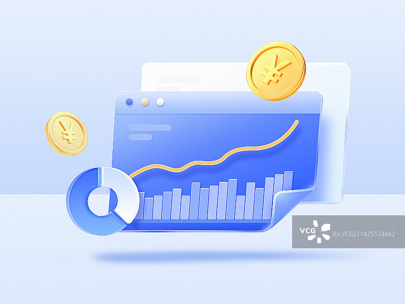 互联网金融基金股票分布饼状折线图金币财富插画图片素材