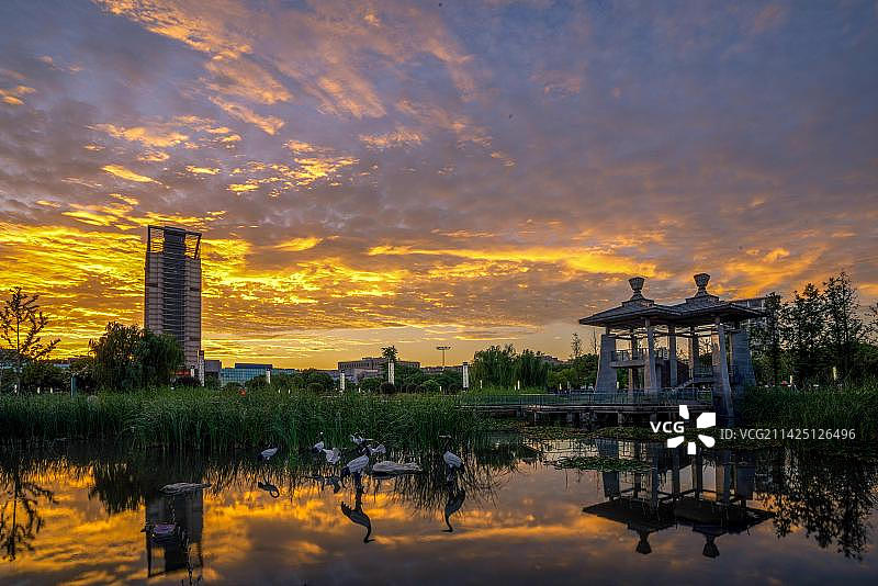 扬州来鹤台广场彩霞满天图片素材