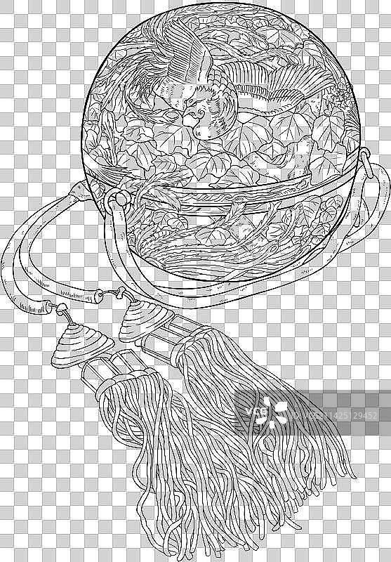 中国古代传统饰品香炉镂空香囊球线稿免抠元素图片素材