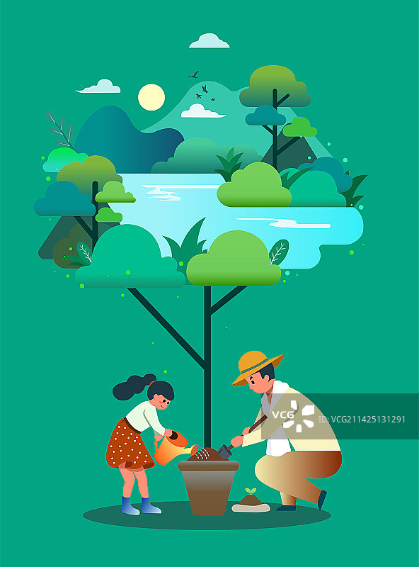 植树节张贴海报插画图片素材