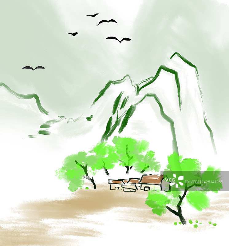 中国风四季山水画图片素材