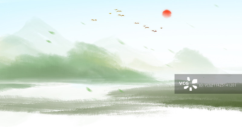 中国风四季山水画图片素材