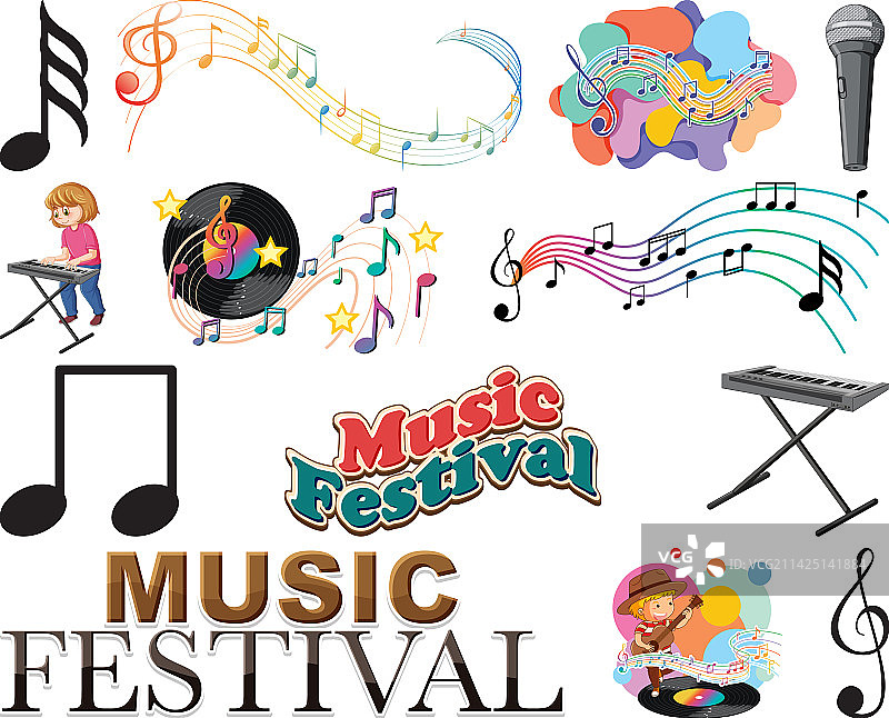 儿童乐器和音乐符号套装图片素材