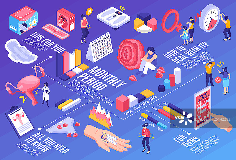 月经周期2.5D流程图图片素材