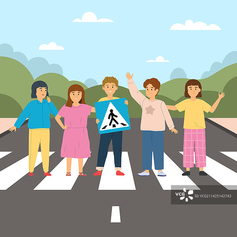 道路上的儿童构图图片素材