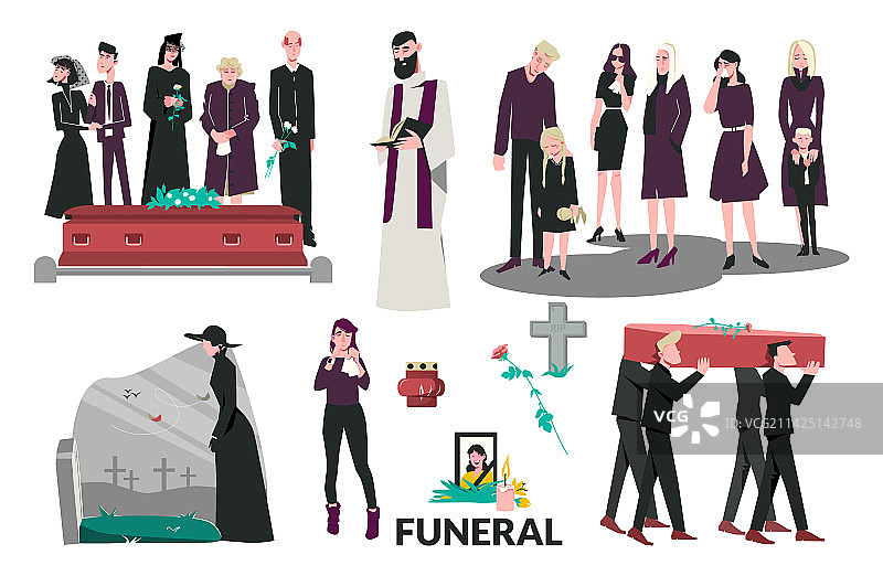 扁平风葬礼逝世组合图片素材