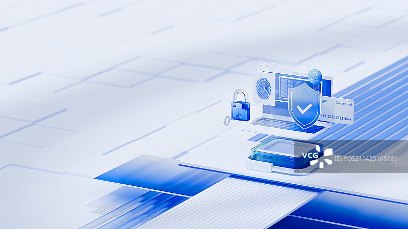 3D渲染蓝色科技风格网络安全概念插图图片素材