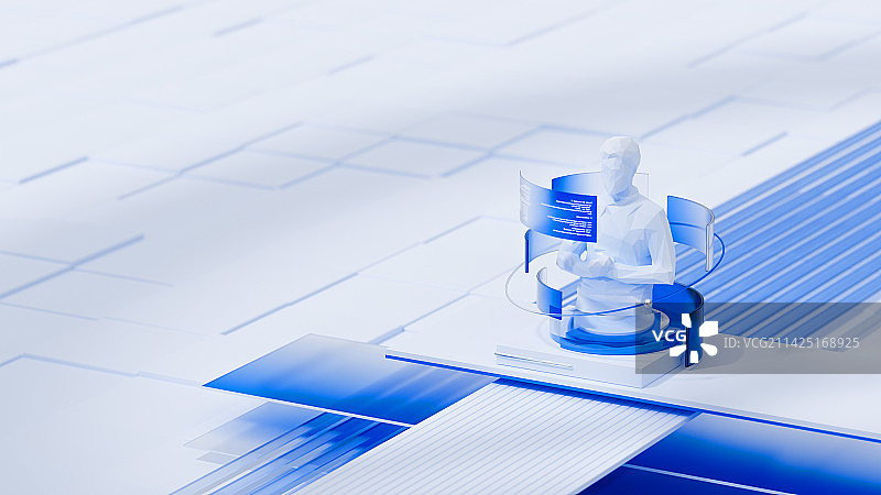 3D渲染蓝色科技风格人机交流概念插图图片素材