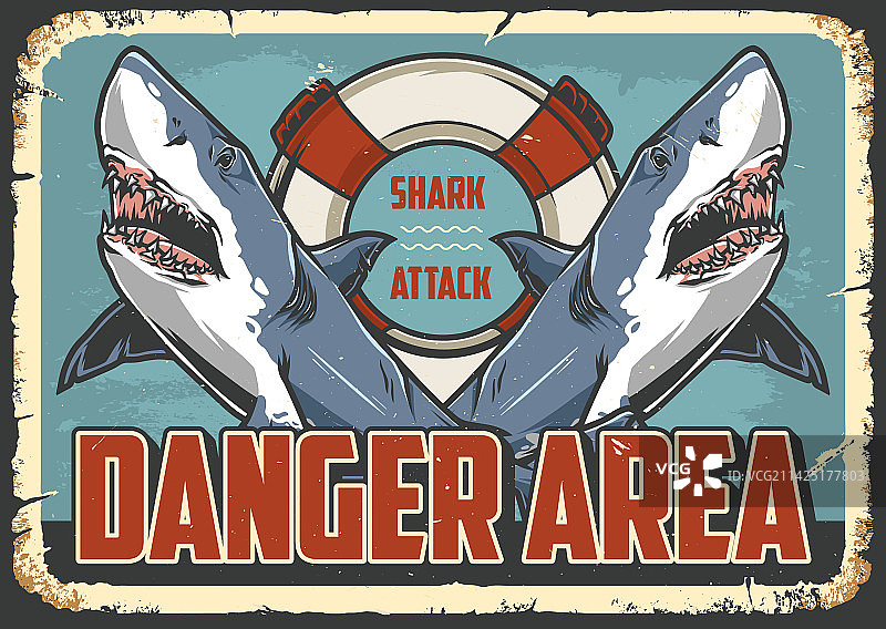 鲨鱼区宣传单（复古彩色）图片素材