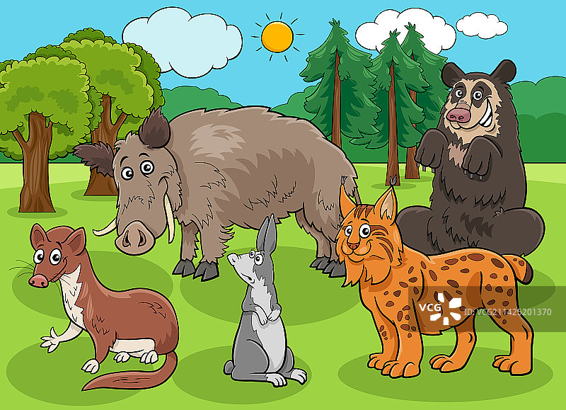 有趣的卡通野生动物角色群图片素材