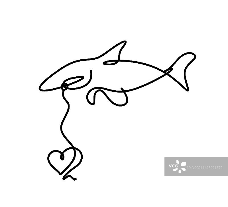 鱼和心形线条剪影图片素材