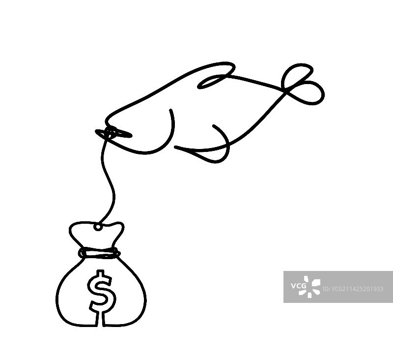 鱼和美元的线条轮廓图片素材