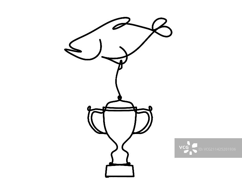 鱼和奖杯的线条轮廓图片素材