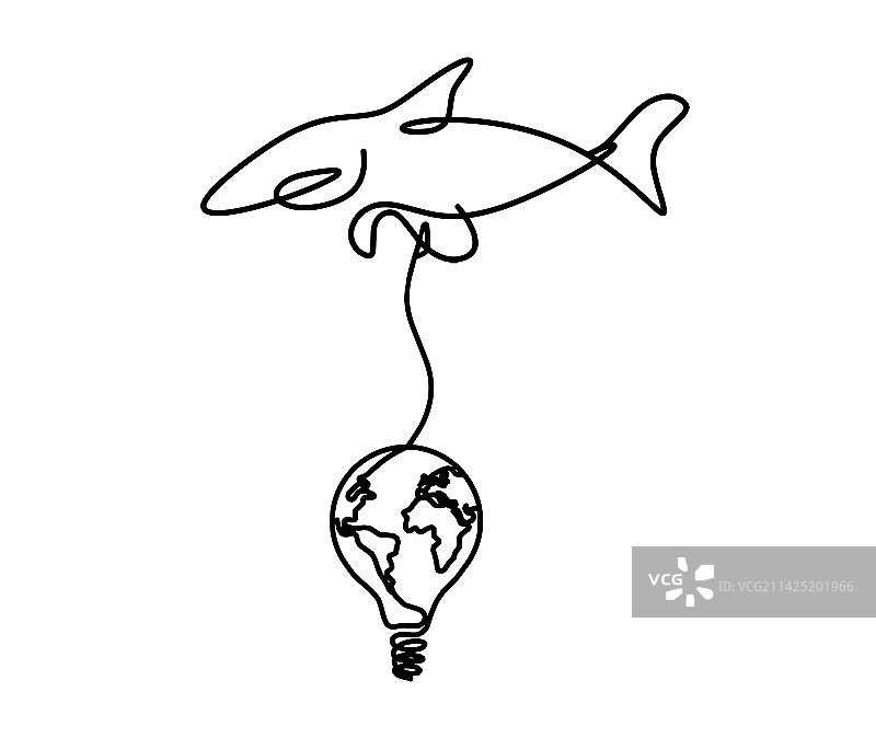 鱼和灯泡的线条剪影图片素材