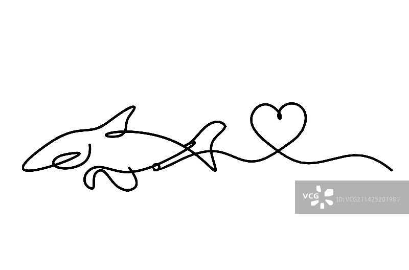 鱼和心形线条剪影图片素材