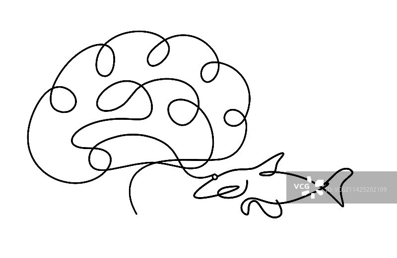 鱼和大脑的线条剪影图片素材