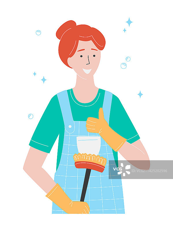 清洁服务概念：围裙和橡胶手套女孩图片素材