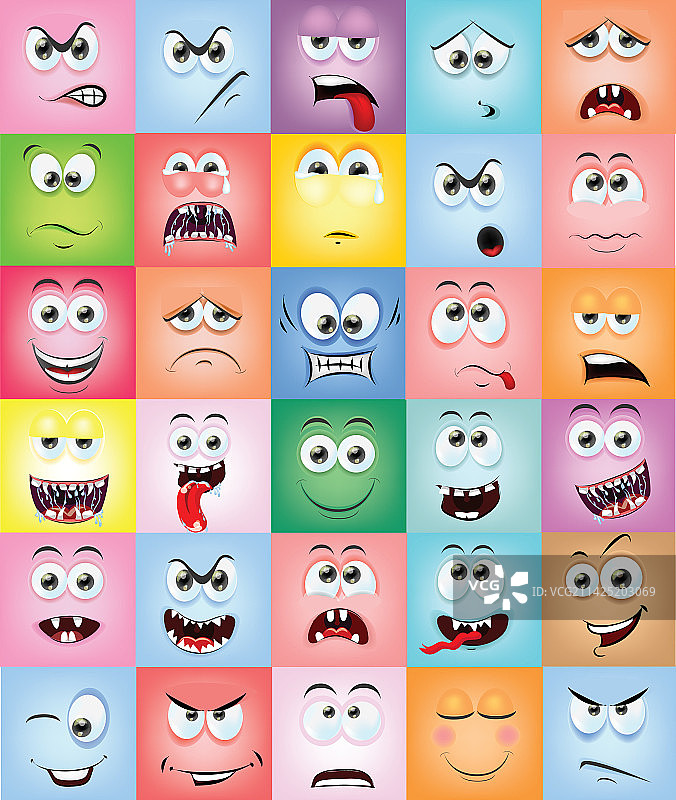 具有各种情绪的抽象漫画面孔图片素材