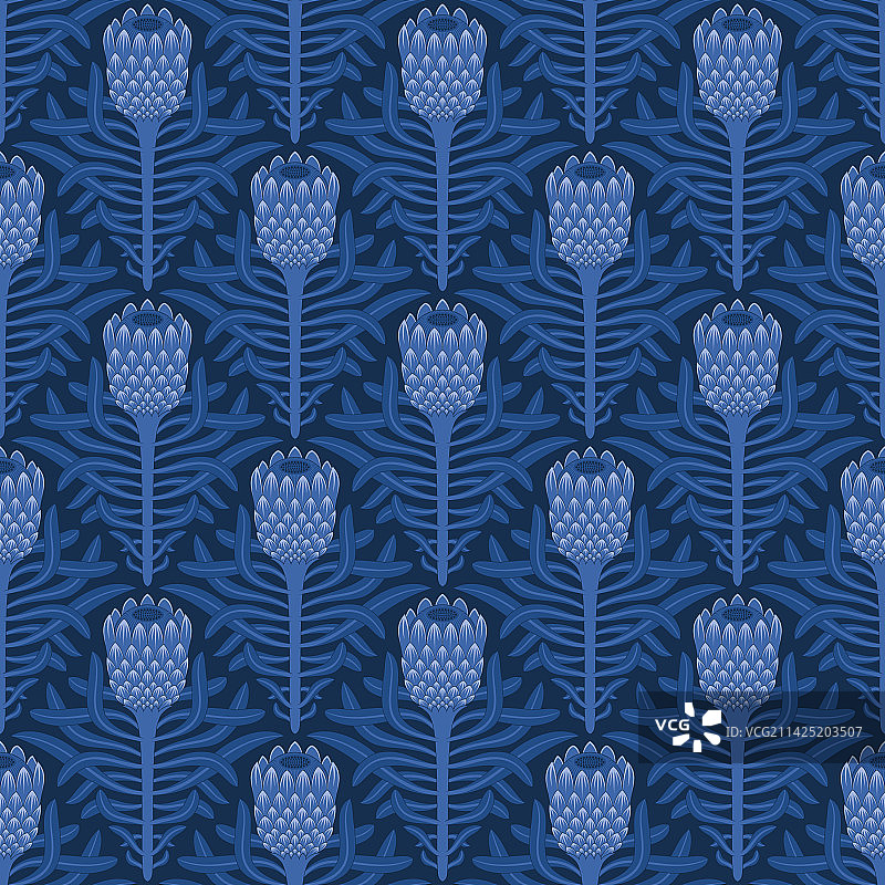 程式化绽放蓝色无缝背景图片素材