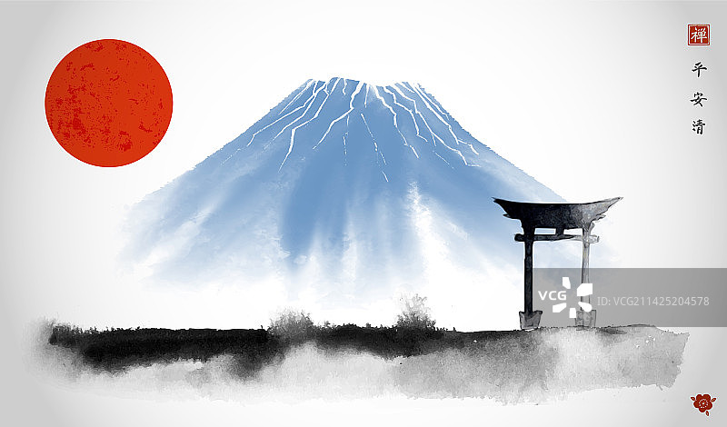 带有日本红色太阳标志的风景图片素材