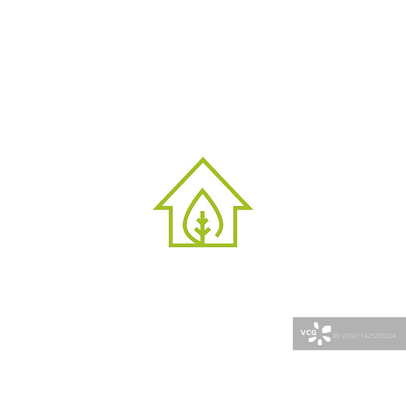 扁平绿色房屋与绿叶图片素材