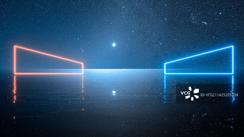 星空银河下的光绘，星空银河下的互联网，星空下的科技概念，夜晚星空背景下的灯光图片素材