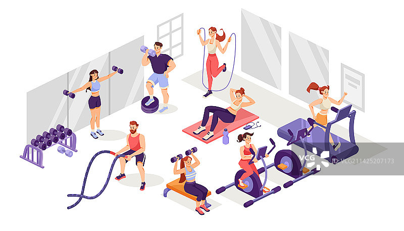 男人和女人在健身房训练图片素材