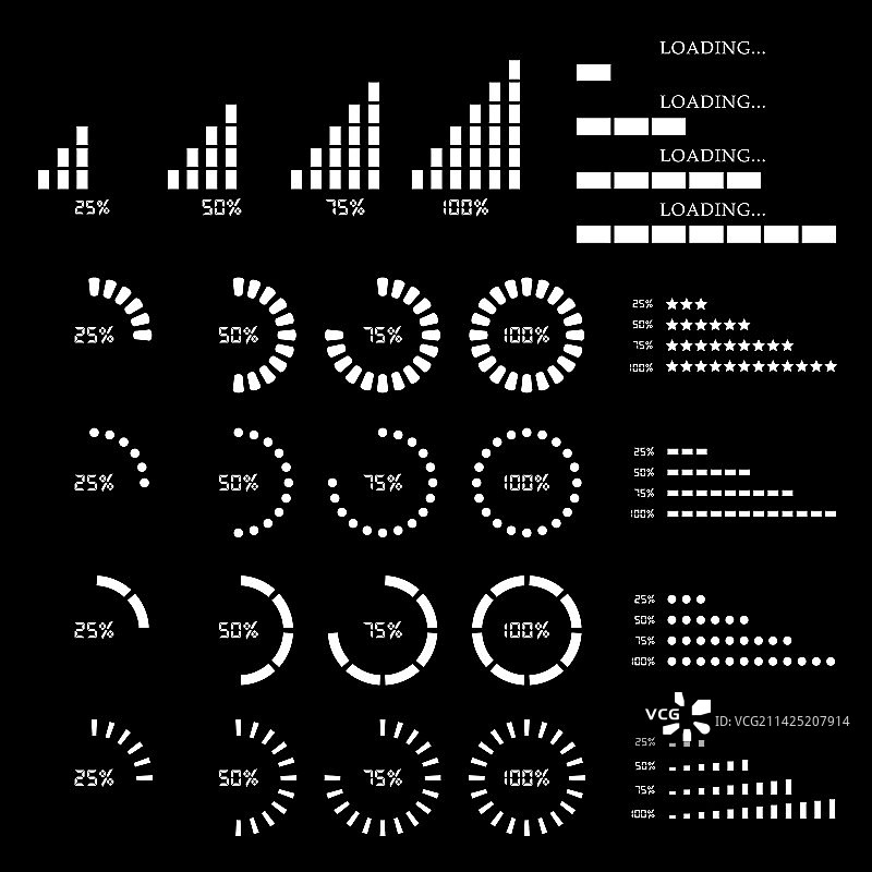 网站加载图标合集（黑色背景，已隔离）图片素材