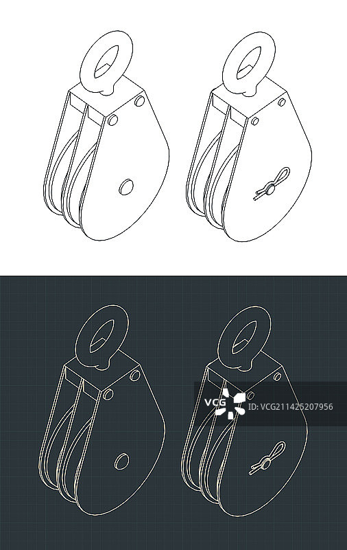 双滑轮悬挂块等距蓝图图片素材