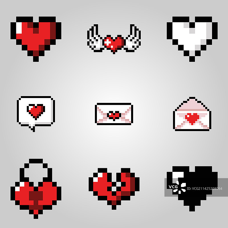 像素风爱心图标合集图片素材