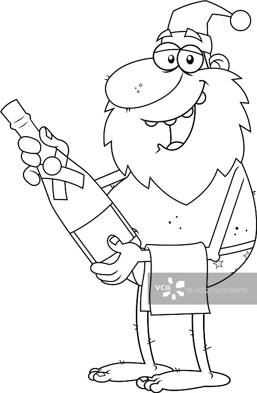 勾勒出醉酒圣诞老人的卡通形象图片素材